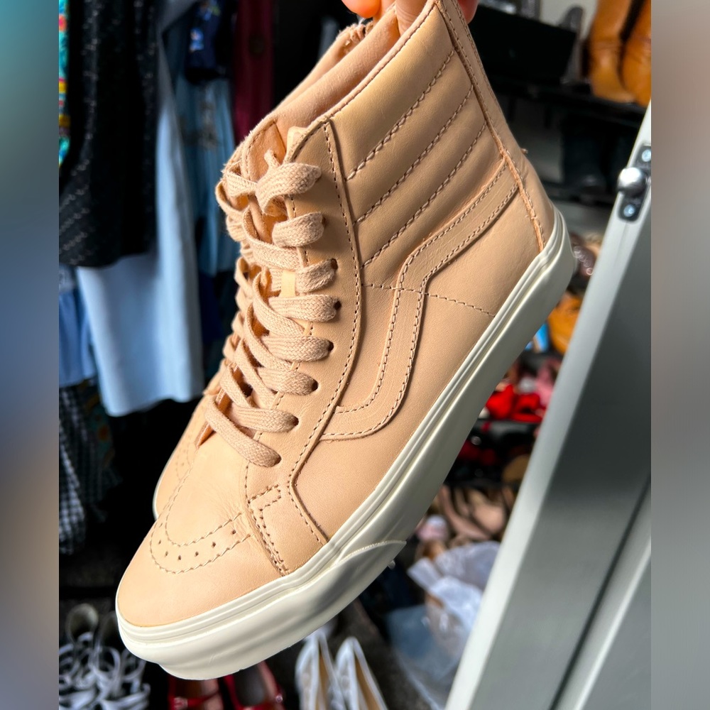 Peach leather high top vans